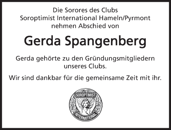 Traueranzeige von Gerda Spangenberg von Deister- und Weserzeitung