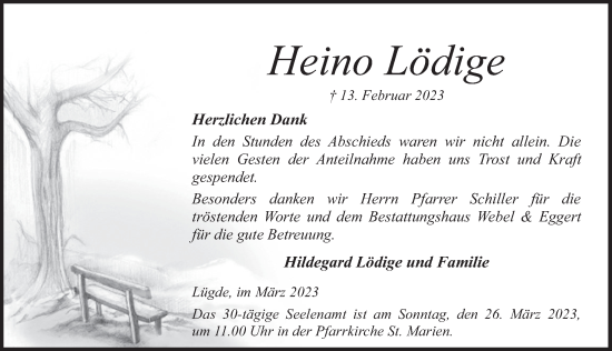 Traueranzeige von Heino Lödige von Deister- und Weserzeitung