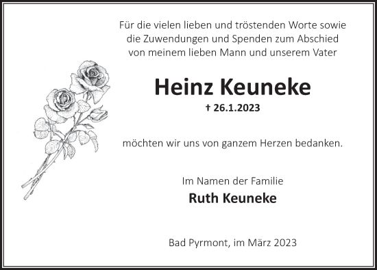 Traueranzeige von Heinz Keuneke von Deister- und Weserzeitung