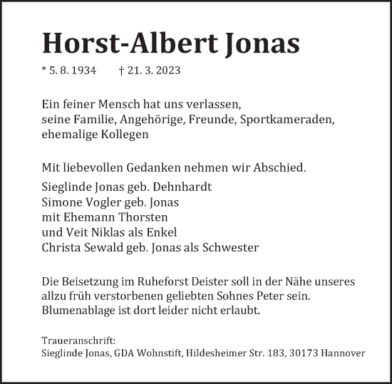 Traueranzeige von Horst-Albert Jonas von Deister- und Weserzeitung