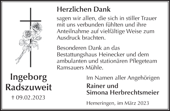 Traueranzeige von Ingeborg Radszuweit von Deister- und Weserzeitung