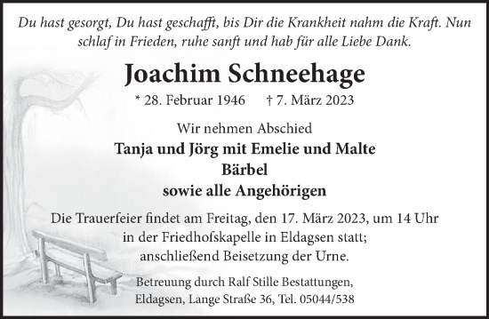 Traueranzeige von Joachim Schneehage von Neue Deister-Zeitung