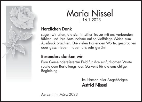 Traueranzeige von Maria Nissel von Deister- und Weserzeitung