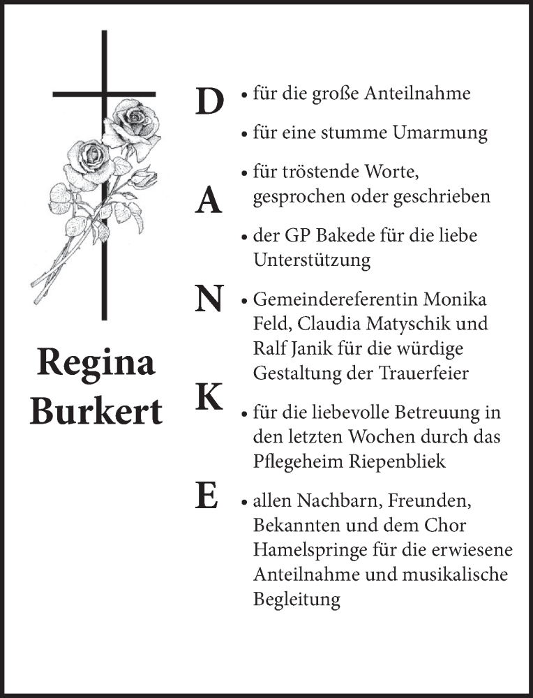  Traueranzeige für Regina Burkert vom 25.03.2023 aus Neue Deister-Zeitung