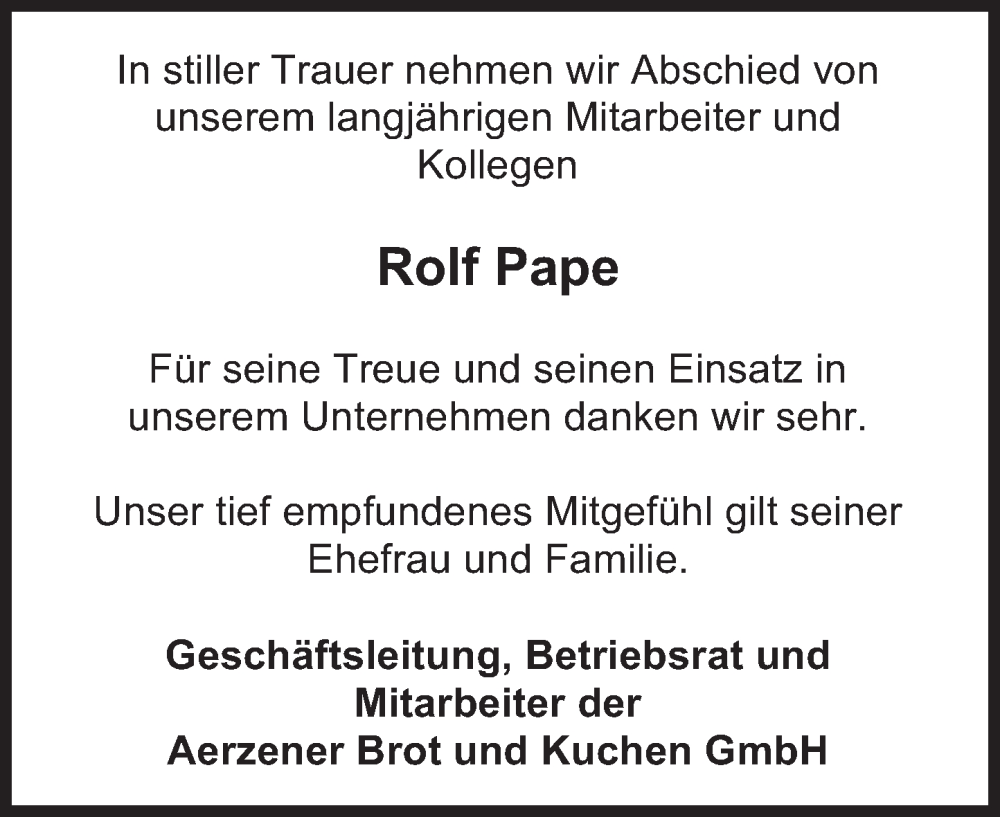  Traueranzeige für Rolf Pape vom 21.03.2023 aus Deister- und Weserzeitung