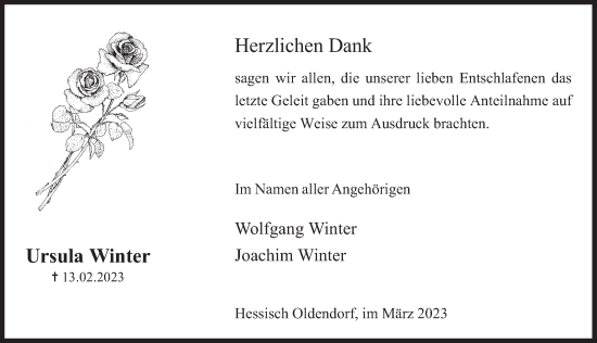 Traueranzeige von Ursula Winter von Deister- und Weserzeitung