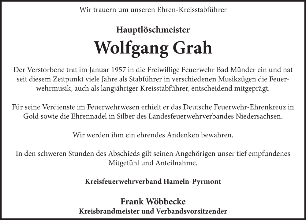  Traueranzeige für Wolfgang Grah vom 18.03.2023 aus Neue Deister-Zeitung