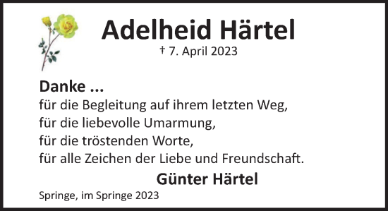 Traueranzeige von Adelheid Härtel von Neue Deister-Zeitung