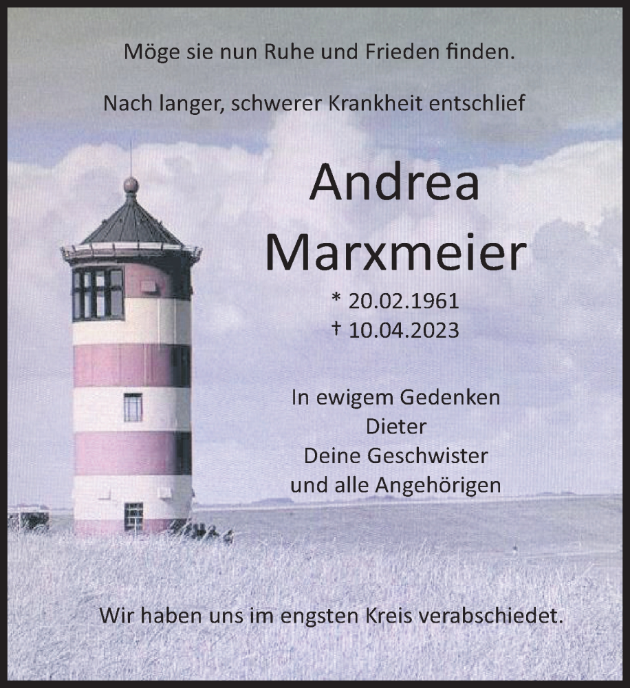  Traueranzeige für Andrea Marxmeier vom 29.04.2023 aus Deister- und Weserzeitung