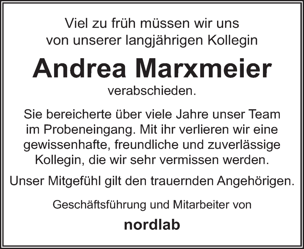  Traueranzeige für Andrea Marxmeier vom 29.04.2023 aus Deister- und Weserzeitung