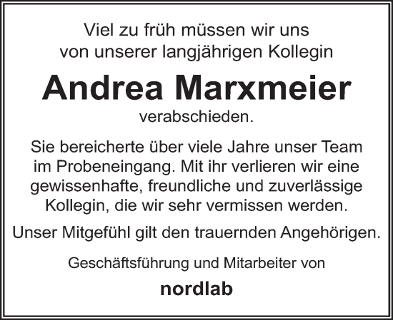 Traueranzeige von Andrea Marxmeier von Deister- und Weserzeitung