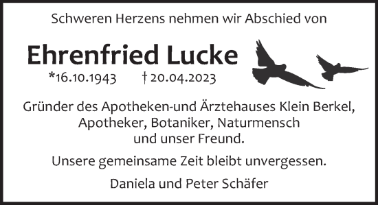 Traueranzeige von Ehrenfried Lucke von Deister- und Weserzeitung