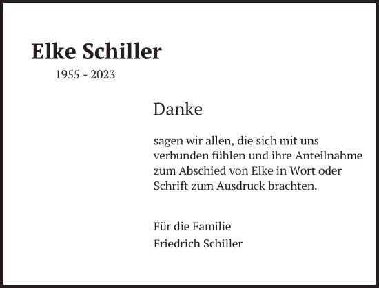 Traueranzeige von Elke Schiller von Deister- und Weserzeitung