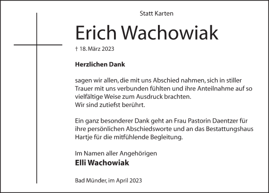 Traueranzeige von Erich Wachowiak von Neue Deister-Zeitung