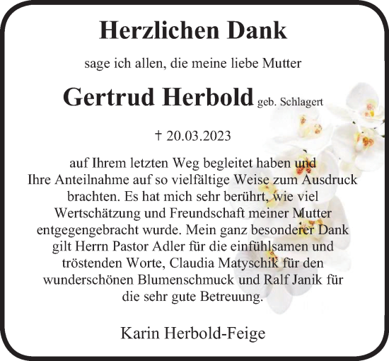 Traueranzeige von Gertrud Herbold von Neue Deister-Zeitung
