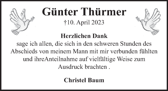 Traueranzeige von Günter Thürmer von Deister- und Weserzeitung