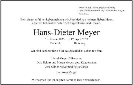 Traueranzeige von Hans-Dieter Meyer von Deister- und Weserzeitung