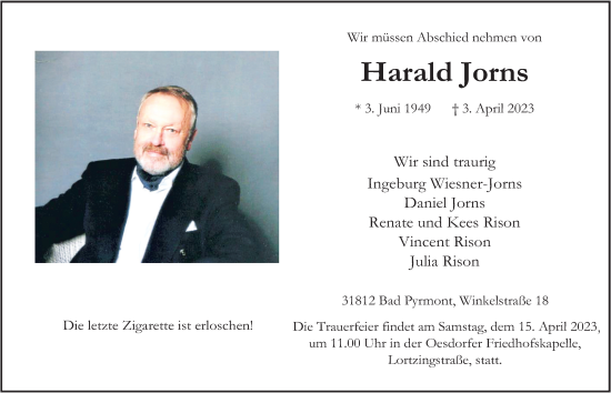 Traueranzeige von Harald Jorns von Deister- und Weserzeitung
