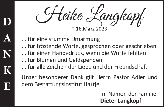 Traueranzeige von Heike Langkopf von Neue Deister-Zeitung