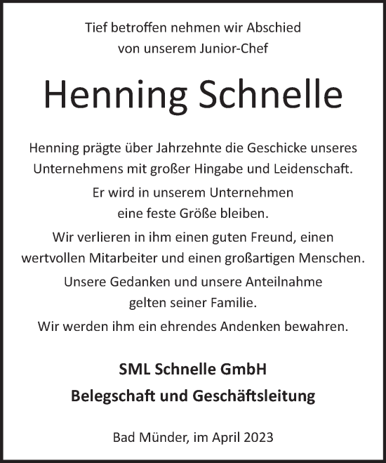 Traueranzeige von Henning Schnelle von Neue Deister-Zeitung