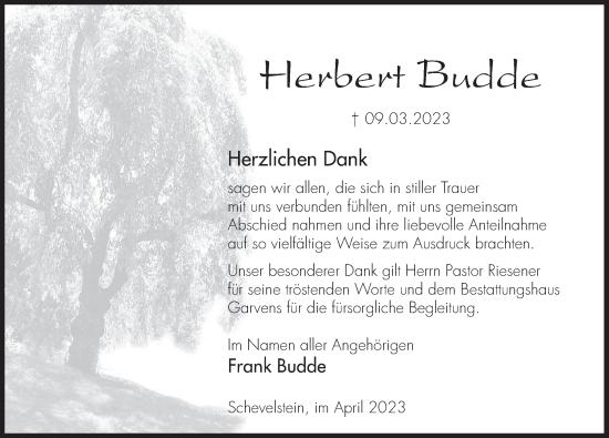 Traueranzeige von Herbert Budde von Deister- und Weserzeitung