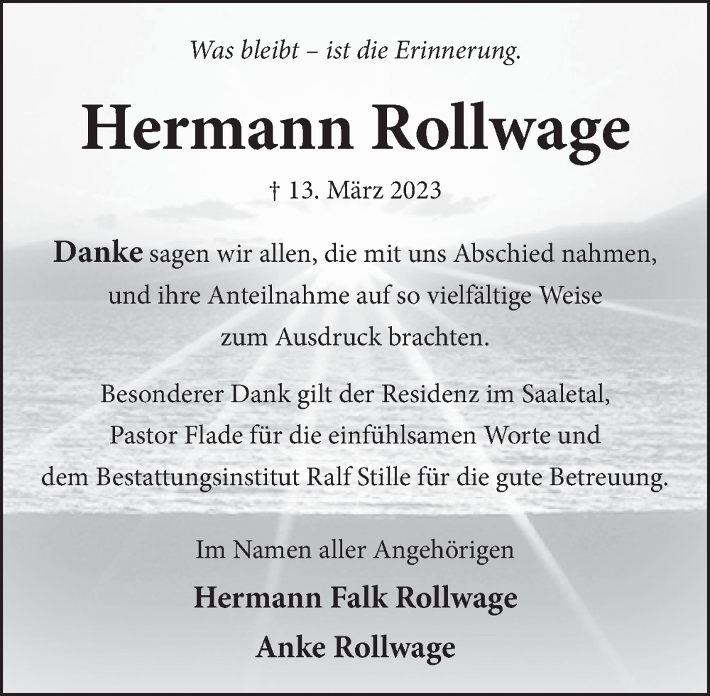  Traueranzeige für Hermann Rollwage vom 22.04.2023 aus Neue Deister-Zeitung