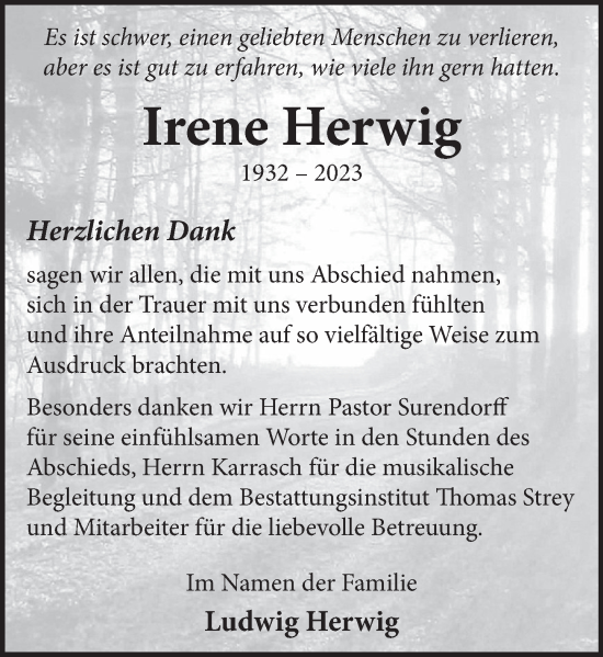 Traueranzeige von Irene Herwig von Neue Deister-Zeitung