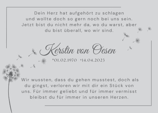 Traueranzeige von Kerstin von Oesen von Deister- und Weserzeitung