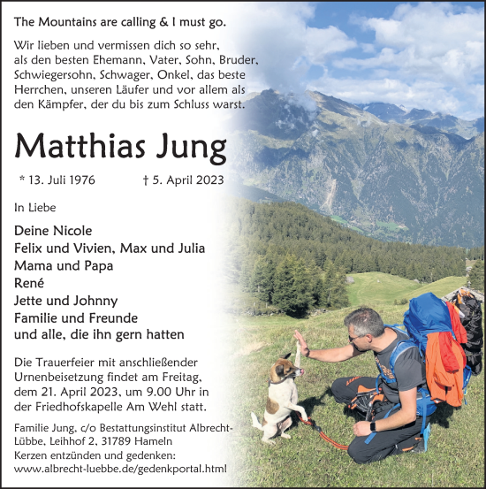 Traueranzeige von Matthias Jung von Deister- und Weserzeitung