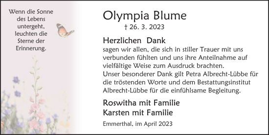 Traueranzeige von Olympia Blume von Deister- und Weserzeitung