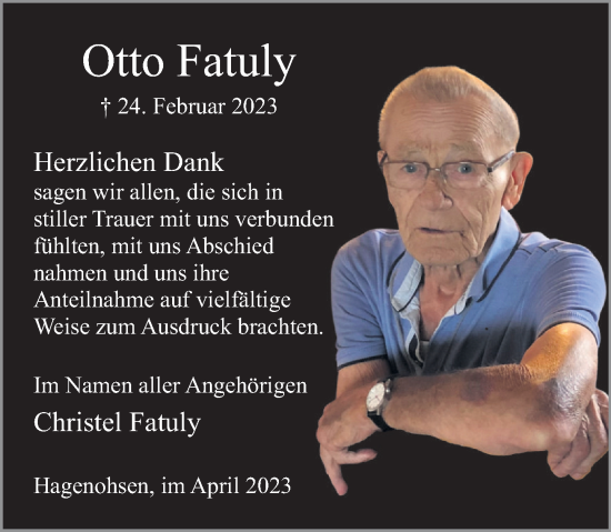 Traueranzeige von Otto Fatuly von Deister- und Weserzeitung