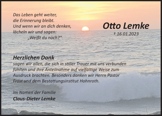 Traueranzeige von Otto Lemke von Deister- und Weserzeitung