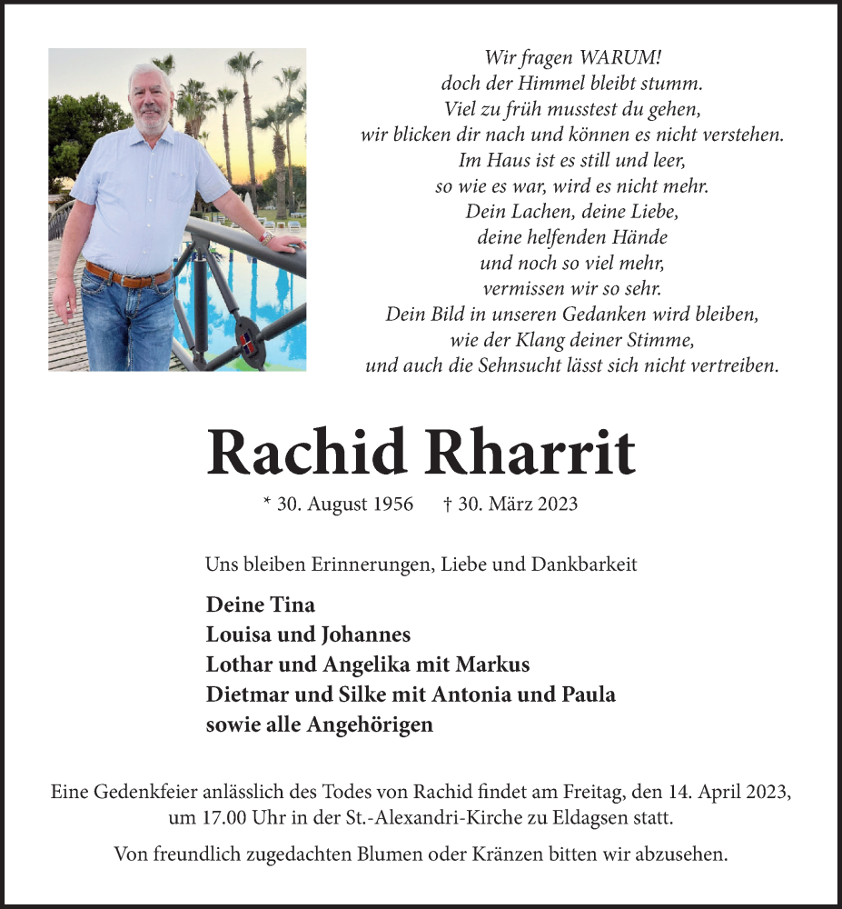  Traueranzeige für Rachid Rharrit vom 08.04.2023 aus Neue Deister-Zeitung