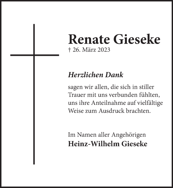 Traueranzeige von Renate Gieseke von Neue Deister-Zeitung