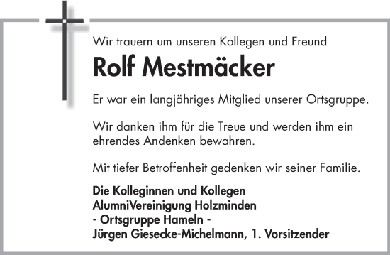 Traueranzeige von Rolf Mestmäcker von Deister- und Weserzeitung