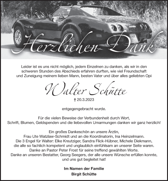 Traueranzeige von Walter Schütte von Deister- und Weserzeitung