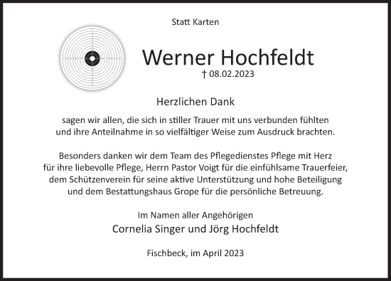 Traueranzeige von Werner Hochfeldt von Deister- und Weserzeitung