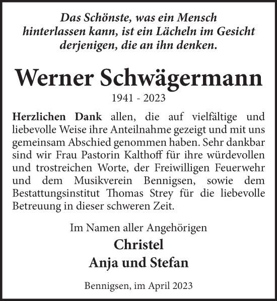 Traueranzeige von Werner Schwägermann von Neue Deister-Zeitung