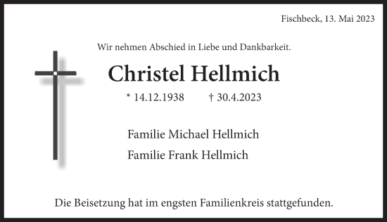 Traueranzeige von Christel Hellmich von Deister- und Weserzeitung