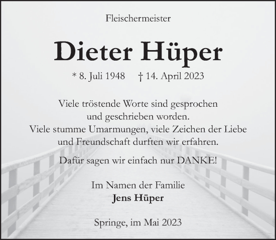 Traueranzeige von Dieter Hüper von Neue Deister-Zeitung