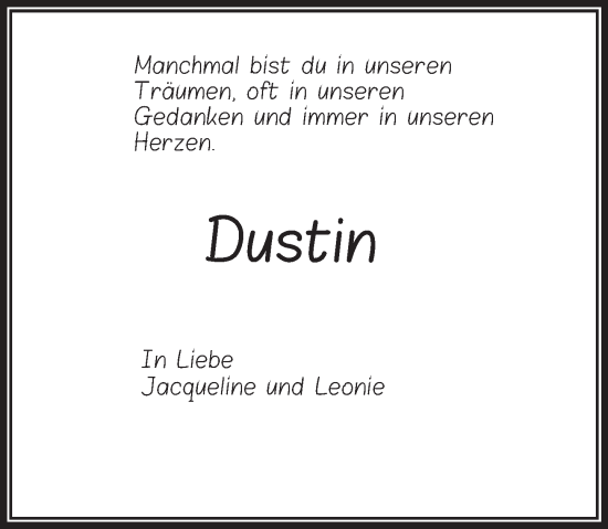 Traueranzeige von Dustin  von Deister- und Weserzeitung