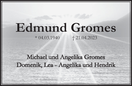 Traueranzeige von Edmund Gromes von Deister- und Weserzeitung