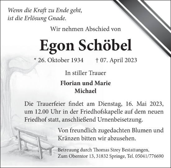 Traueranzeige von Egon Schöbel von Neue Deister-Zeitung