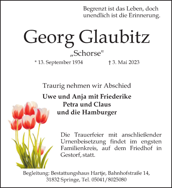 Traueranzeige von Georg Glaubitz von Neue Deister-Zeitung