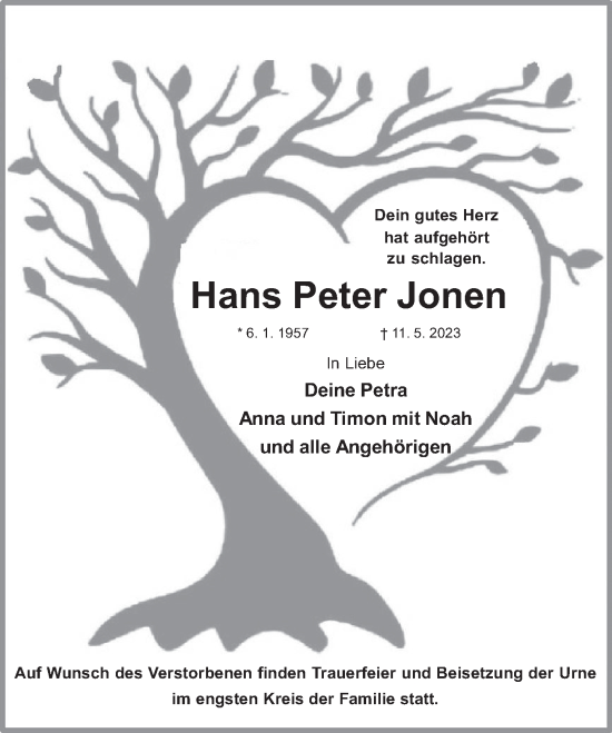 Traueranzeige von Hans Peter Jonen von Deister- und Weserzeitung
