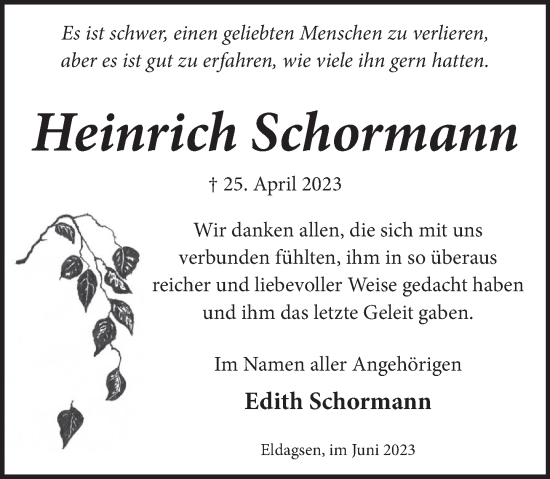 Traueranzeige von Heinrich Schormann von Neue Deister-Zeitung