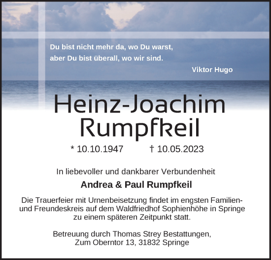 Traueranzeige von Heinz-Joachim Rumpfkeil von Neue Deister-Zeitung