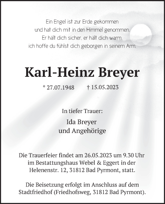 Traueranzeige von Karl-Heinz Breyer von Deister- und Weserzeitung