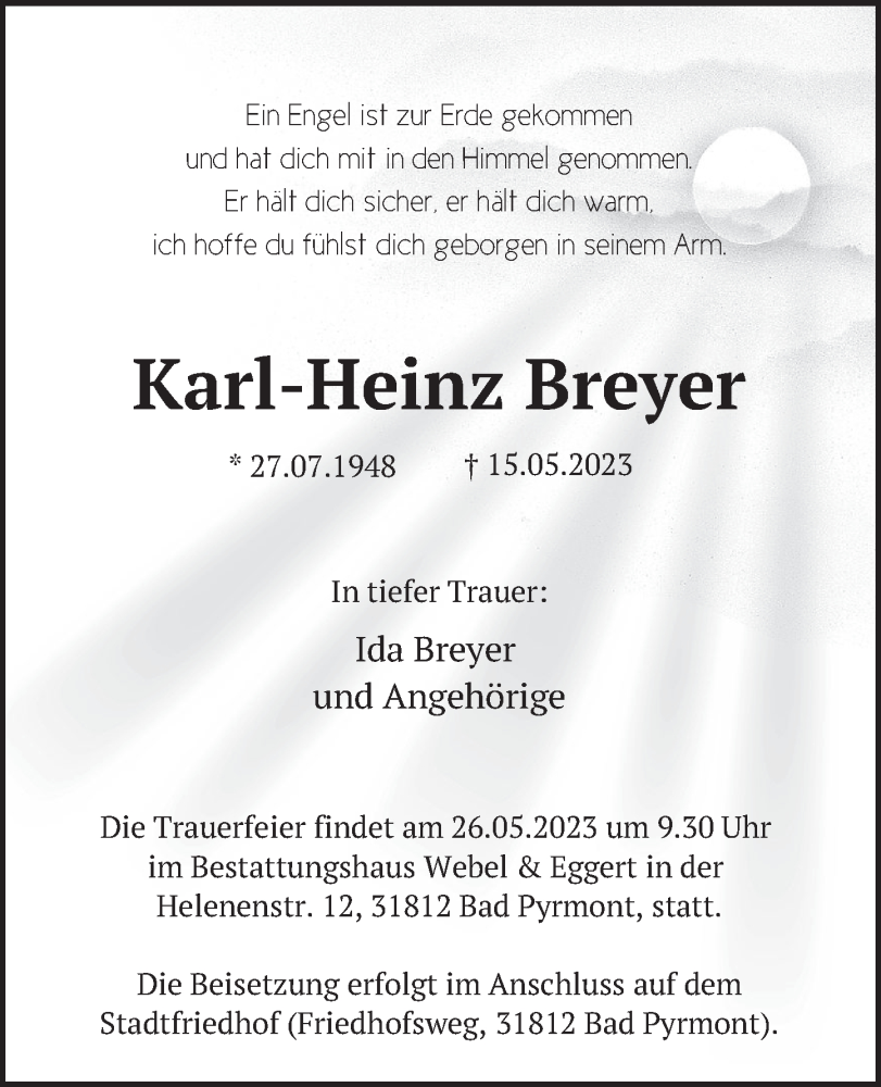  Traueranzeige für Karl-Heinz Breyer vom 23.05.2023 aus Deister- und Weserzeitung