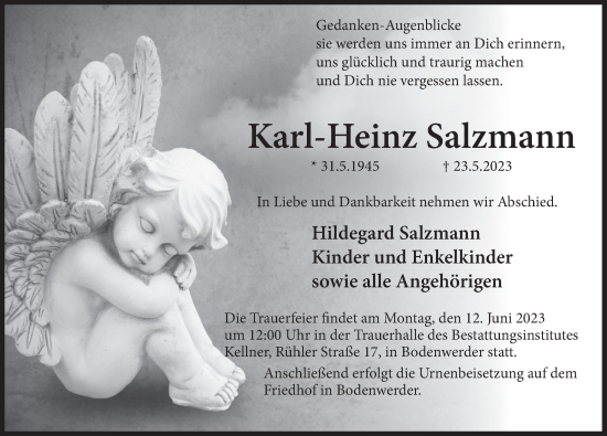 Traueranzeige von Karl-Heinz Salzmann von Deister- und Weserzeitung